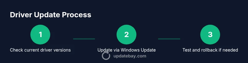 Infographic showing a three-step driver update process on Windows 10