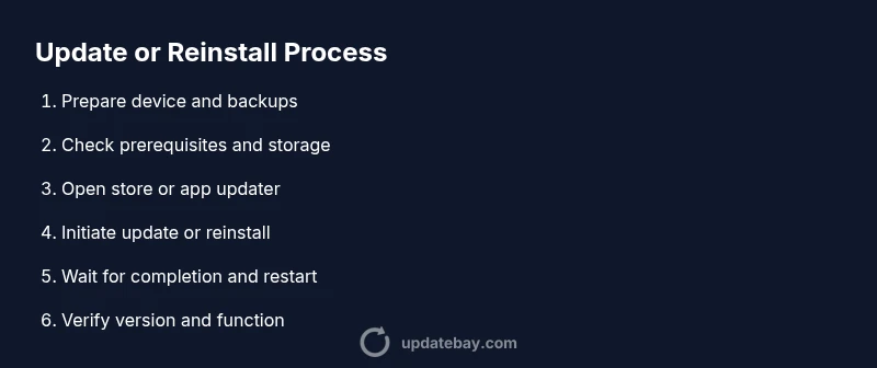 Process infographic showing steps to update or reinstall an app