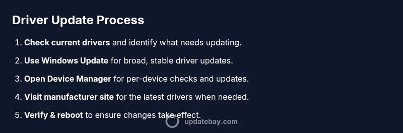 Process illustration showing Windows 10 driver update steps