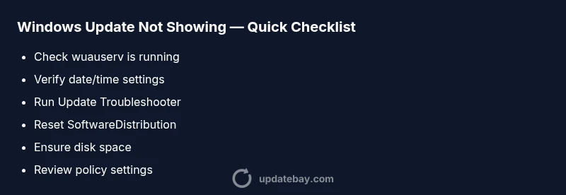 Checklist infographic for Windows Update troubleshooting